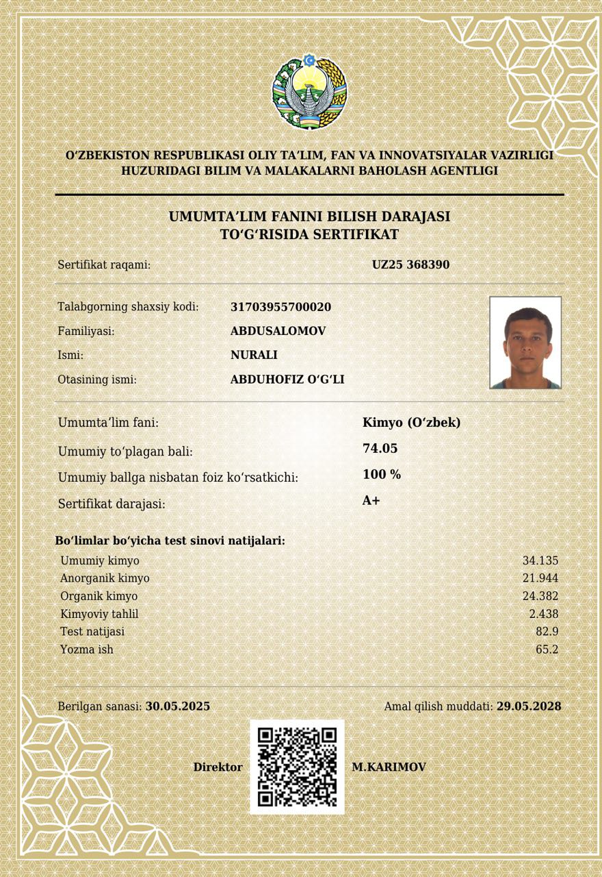 Natija sertifikati 2